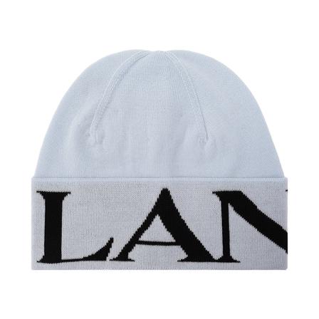 Lanvin, Beanie with logo Blauw, Dames, Maat:ONE Size,wol