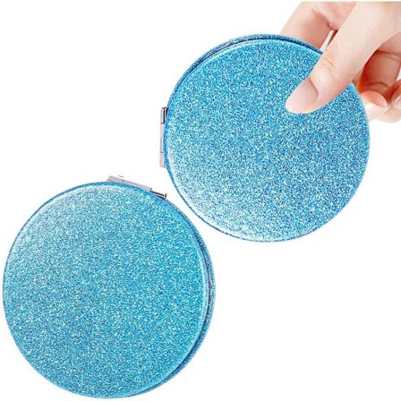 2-pak (Blå) Flash Makeup Spejle - 1x/2x Forstørrelse - Runde Håndholdte Spejle - Små Rejse Makeup Spejle - 7,2*7,2*1 cm