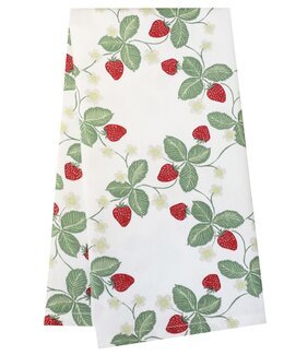 Keittiöpyyhe Kesäinen painetulla mansikkakuviolla Valkoinen