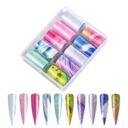 Nagelfolie / folie - Set 10 färger - 100 cm / st