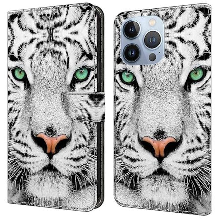 Til iPhone 16 Pro Max Etui Mønsterprintet Beskyttelsescover TPU+PU Læder Flip Telefon Etui