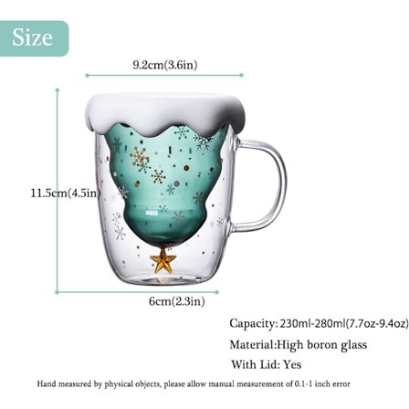 Søde Krus Julekaffekrus, Tekop, Mælkekop Glas Dobbeltvægget isoleret Glas Espressokop, Bedste Julegave til Kvinder, Mænd, Børn, Kontor og