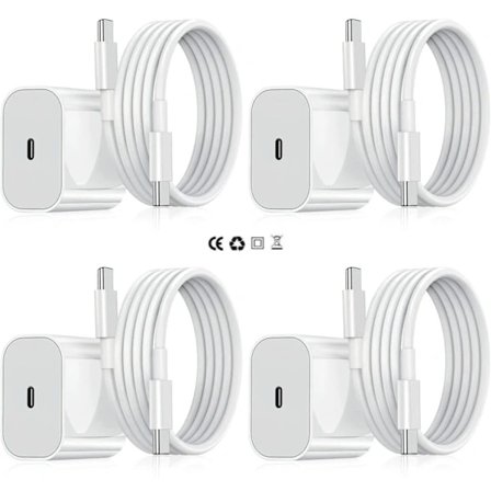 4-pakning iPhone-lader - Hurtiglader - Adapter + 2-meters kabel 20W USB-C Hvit