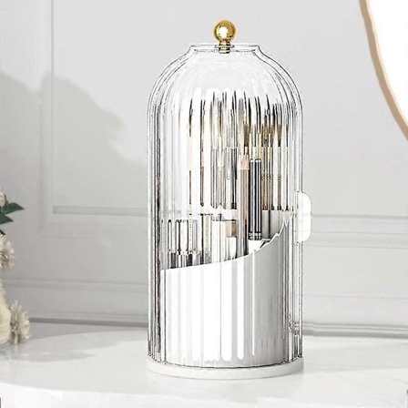 Støvtett tannbørsteholder med lokk, roterende elektrisk tannbørste og tannkremholder for baderomsbenk, 3 rom transparent Mak White