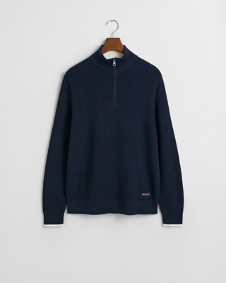 GANT - Ribbestrikket bomullsgenser med half-zip til herre evening blue