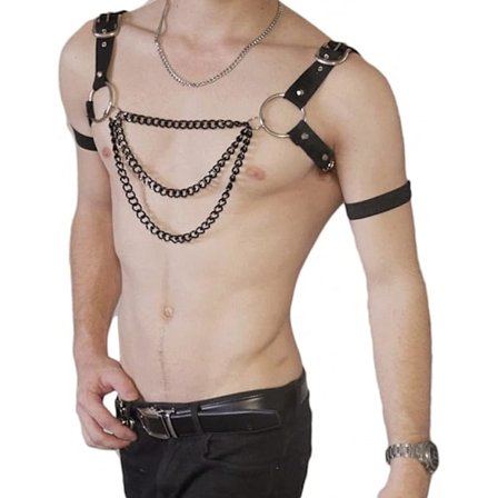 Tops Sele Læder Bryst Kæde Strop Krop Begrænsning Herretøj Tilbehør