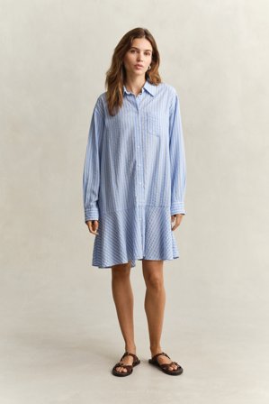 GANT Damen Gestreiftes Seersucker Hemdblusenkleid (38) Blau