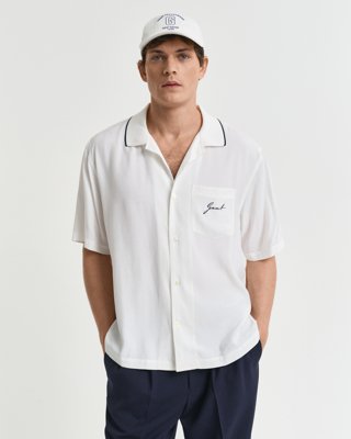GANT - Relaxed fit kortermet viskoseskjorte til herre eggshell
