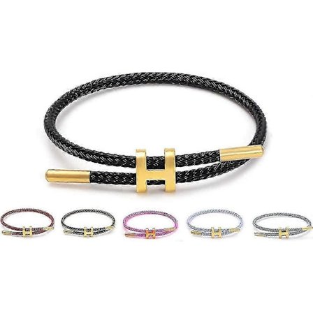 (Svart)Justerbart H-rep Armband, Guldpläterad Spänndesign Titanståltråd Mode Brudtärna Armband Perfekt Gåva för Kvinnor Män Flickor