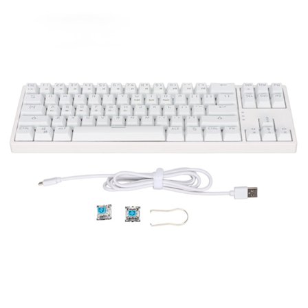 Mekanisk tangentbord 71 tangenter Blå brytare RGB-bakgrundsbelysning Sidoljusremsa Typ C Spelande tangentbord för spel Vit