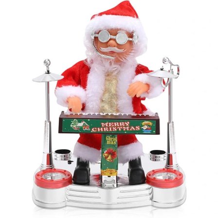Elektrisk julemand spilledåse, dansende og syngende julemand, rockende julemand, animeret klaverspillende julemand, juledekorationer, elektrisk 
