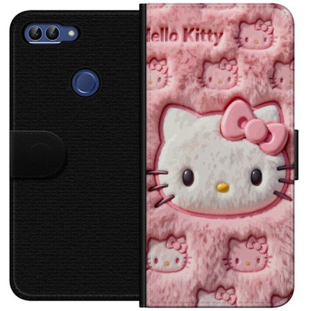 Yhteensopiva Lompakkokotelo Huawei P smart Hello Kitty vaaleanpunainen pörröinen tausta, jossa on ikoninen kasvot ja kawaii-esteettisyys