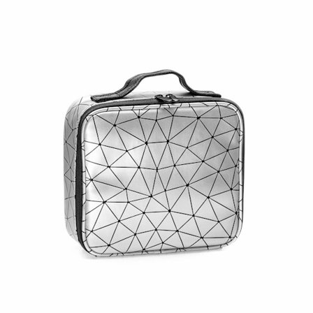 Kosmetiktaske Bærbar Rejse Makeup Taske, Professionel Makeup Organizer Taske Vandtæt Makeup Taske PU Læder Diamantform Mønster (Hvid) Sølv, Hvid