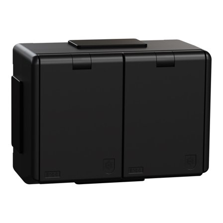 Elko EKO40028 RS Stikkontakt 2-veis, utvendig, svart, Strømbrytere & vegguttak