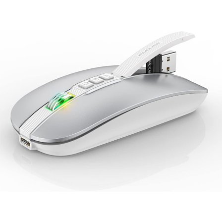 Bluetooth Mus til Laptop, Slank Lydløs Trådløs Rejsemus, USB C Genopladelig, 2400 DPI Dobbelttilstand med USB Modtager