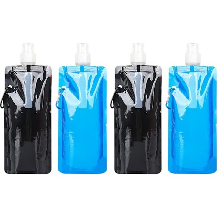Foldbar Vandflaske, 4 stk. Sammenklappelig Vandflaske Genanvendelig Drikkevandflaske Plastik Vandpose Genanvendelig med Klips