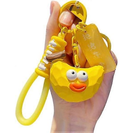 Mænd Kvinder Kreativ Søde Sjove Store Små Øjne Træskærerfølelse Frugt Nøglering - Banan