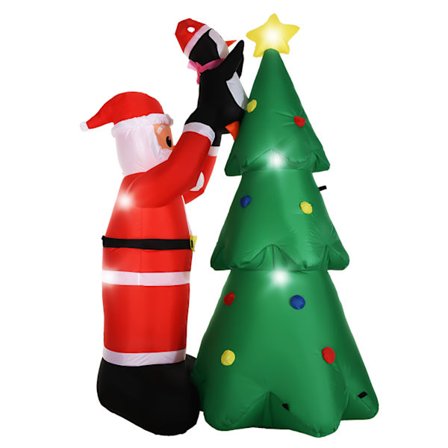 1,8 m Kæmpe Elektrisk Oppustelig Lysende Julemand med Træ & Pingvin LED-lys, Genanvendelig Udendørs Dekoration til Haven