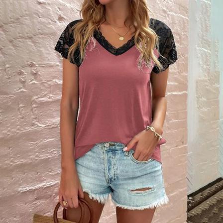 Kortärmad Tröja För Kvinnor Med V-ringad T-shirt