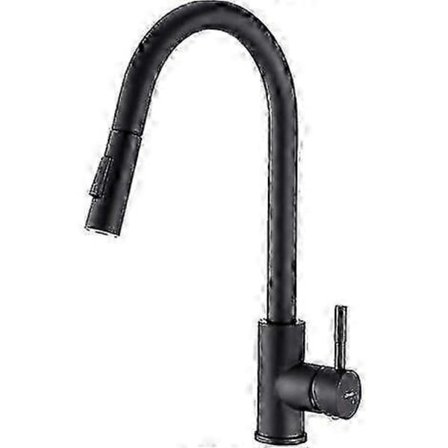 Køkkenarmatur med udtrækkelig bruser, matsort, 360° roterende 2-funktions køkkenarmatur i rustfrit stål-FM-