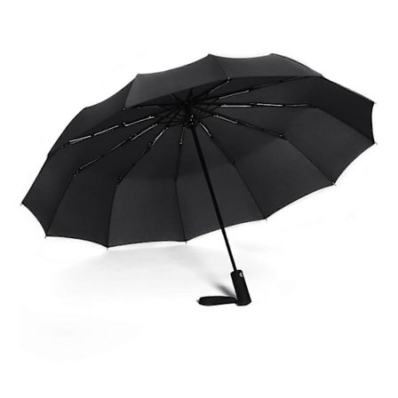 Tuulenpitävä kokoontaitettava matkasateenvarjo, 12 vahvaa lapaa, automaattinen suuri sateenvarjo Teflon-pinnoitteella, tuulenkestävä nahkakotelolla