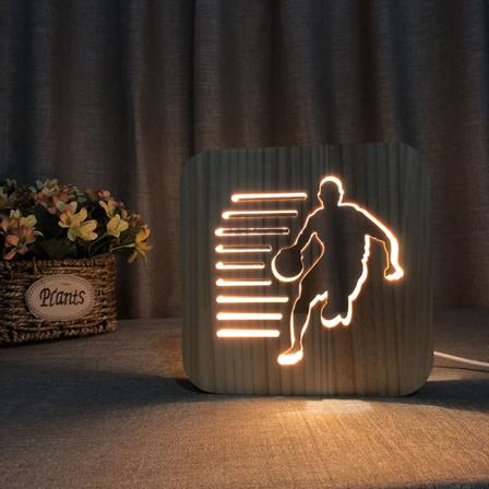 Basketball nattlys for barn Tredimensjonal trelampe Kreative trelys Enkle dekorative lys 3D treskjæringsmønster LED nattlys for skrivebord.