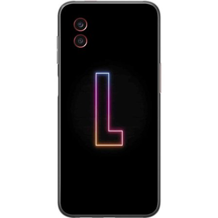 Yhteensopiva Puhelinkuori Samsung Samsung Galaxy Xcover6 Pro Minimaalinen neonkirjain L pehmeästi vaihtuvassa värivalossa mustaa taustaa vasten, puh