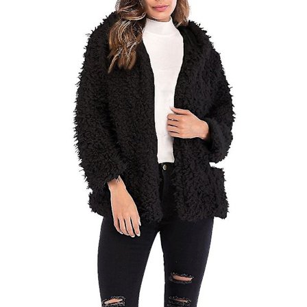 Kvinnor Huvtröja Kort Rock Casual Långärmad Lös Faux Shearling Dragkedja Varm Cardigan