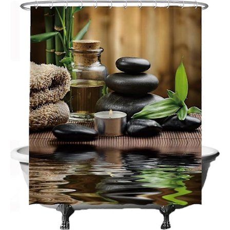 Grön Beige 180 x 180 cm - Svart Duschdraperi - Tvättbart - Anti-mögel - med Ringar