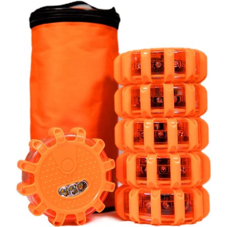 6-pack LED Vägfacklor Ficklampa Nödsäkerhetsvarningsljuskit för Bil Lastbil Husbil Fordon Båt med Magnetisk Bas & Krok-FD-