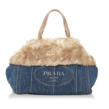 Prada Vintage Pre -owned Canapa Logo Denim Tote Tas , Blauw , Dames , Maat: ONE Size Vintage Tassen