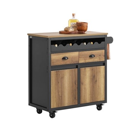 Rootz Kitchen Trolley Cart - Förvaringsvagn - Kitchen Island - MDF och metall - Handduks- och flaskställ - 89cm x 87cm x 40cm