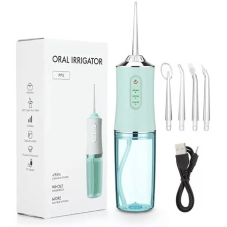 Oral Irrigator Bærbar Usb Vandstråle Floss 4 Jet 220Ml 3 Tilstande Ipx7 Grøn