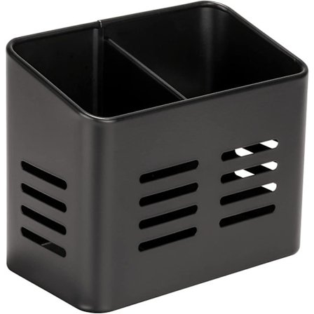 Bestikkurv, svart utendørs kjøkkenkurv, laget av svart pulverlakkert metall, kompatibel med servise,