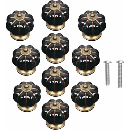 10 stk. Vintage Keramiske Dørhåndtag i Græskarform til Skabsskuffe Garderobe Hjemmeindretning - Sort