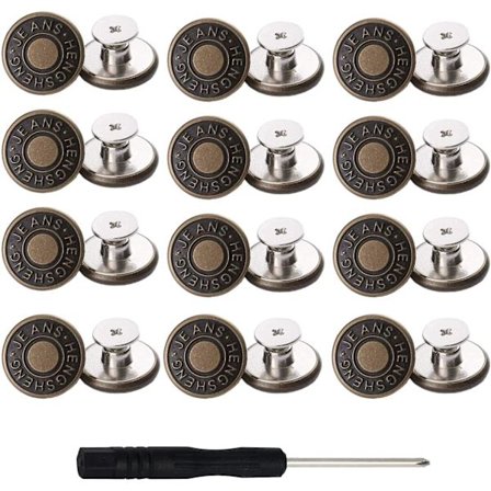 12 stk Jeansknapper, Erstatningsknapper i Metall for Jeans Avtakbare og Perfekt Justerbare Jeans-Snappknapper, Instan