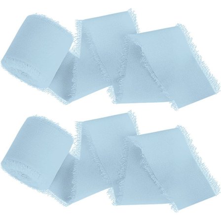 3 stk BLÅ Håndrevet Chiffonbånd, Rå Kant Båndsløyfe, Perlet