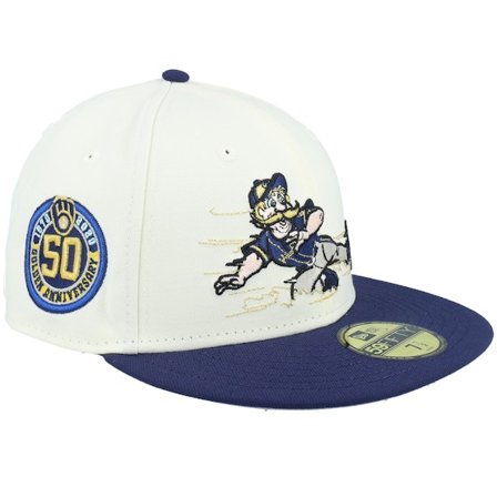 New Era - MLB Branco fitted Boné - Milwaukee Brewers Berry Blues 59FIFTY 50th Anniversary Chrome/Mascot Blue Fitted @ Hatstore