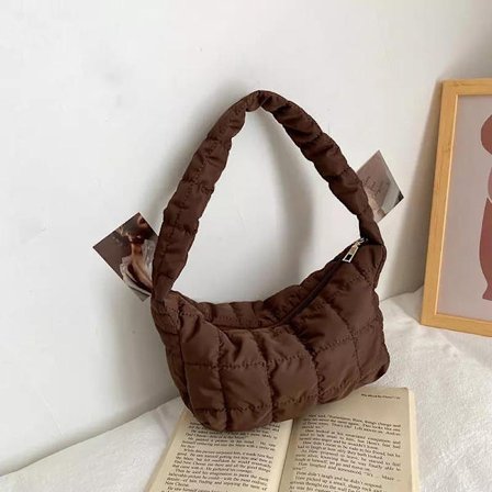 Oxford taske skulder polstret puffy 90'er taske sort hvid brun