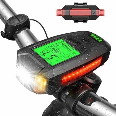 Polkupyörän valo, USB-ladattava polkupyörän valo nopeusmittarilla Pyörätietokone LED-polkupyörän lamppu Etu- ja takavalo Tehokas valo MTB-pyöräilyyn 