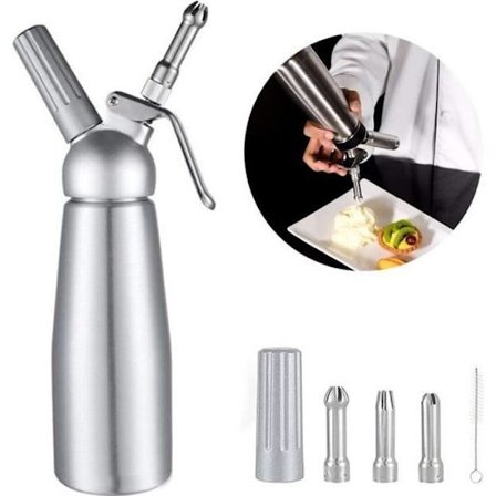 Professionell Gräddsifon Kit med 3 Rostfria Munstycken 500ML