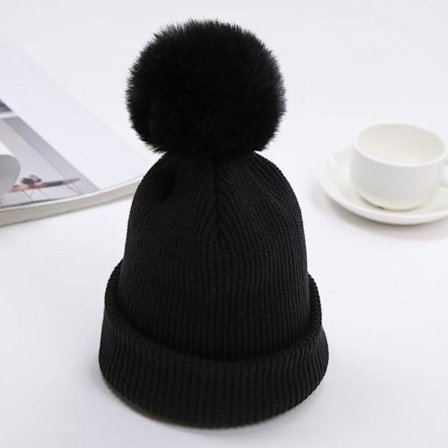 Crimping Beanie Hat Pompom Hat SVART