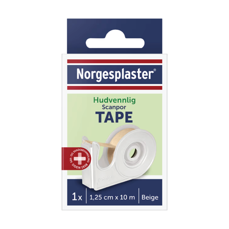 Norgesplaster Scanpor beige tape med dispenser, 1.25 cm x 10 m, 1 stk.