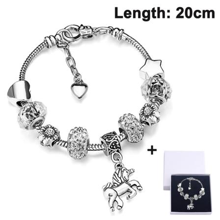 Shiny Crystal Rhinestone Charm Armbånd Bangle med Unicorn Pend