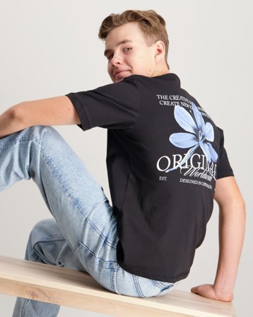 Jack & Jones JORCATSKILLS CUT OUT TEE CREW NECK JNR Svart T-skjorter Gutt - Kids Brand Store