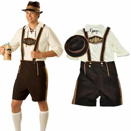 Herr Bayerska Lederhosen Tyska Oktoberfest Traditionella Shorts Öl Kille Kostym M