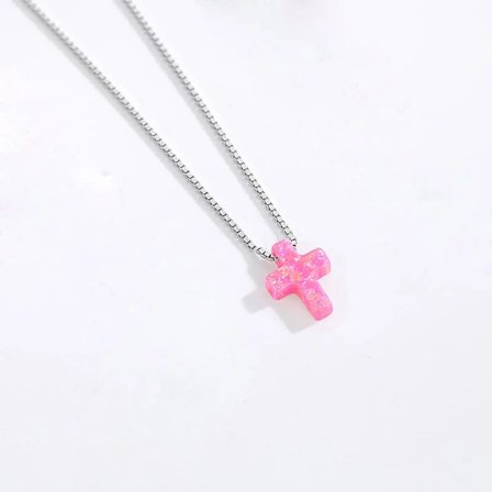 Opal Halsband Silver 925 Sterling Halsband Dam Blå Kors Kedjor Jesus Berlock Opal Halsband Hängen Kvinnor och 30