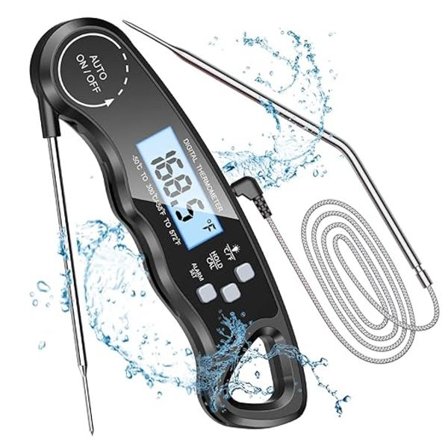 Kökstermometer, omedelbar avläsning matlagnings termometer med 102 cm hopfällbar sond, bakgrundsbelysning och magnet, digital termometer för 