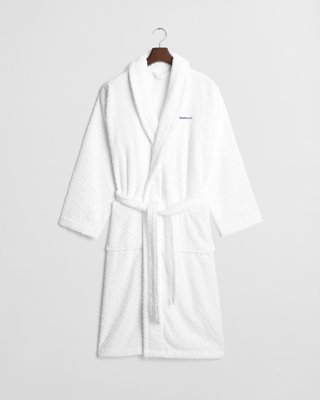 GANT - Jacquard fiskebensmønster morgenkåpe, unisex white