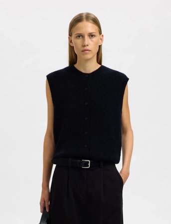Selected Slflulu Sl Button O-Neck Vest Noos - Navy - M
